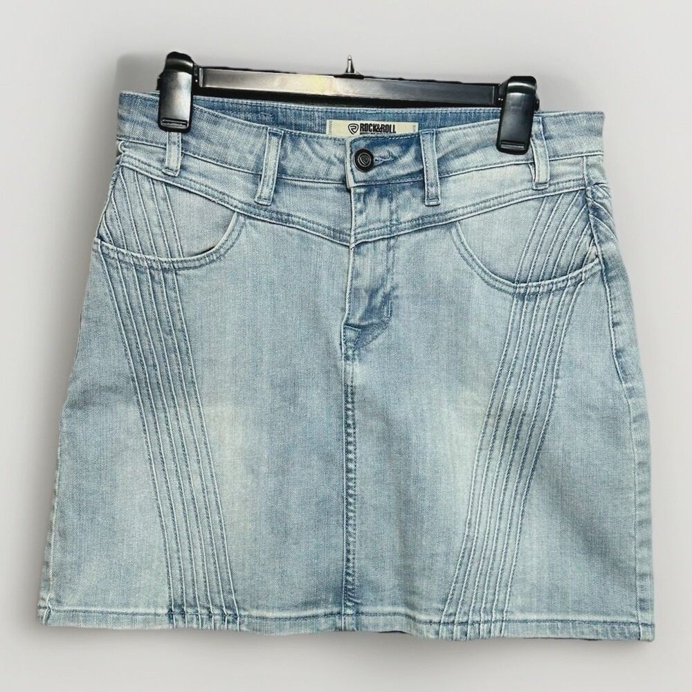Rock & Roll Denim Skirt Mini Women’s 28 High Rise Blue Jean Zip Fly Jeans EUC